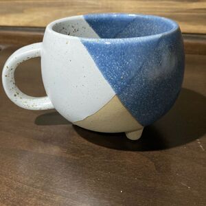 Blueprint Navy Blue Tan and White Speckled Perky Ceramic Mug with Feet